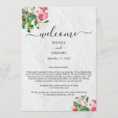 水彩マグノリア花結婚の日程 プログラム (正面)