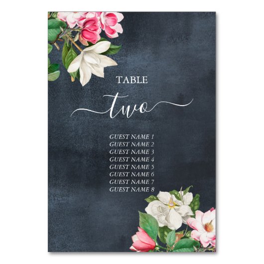 水彩マグノリア花結婚の表番号 テーブルナンバー (正面)