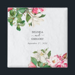 水彩マグノリア花結婚式の引き出物 マグネット<br><div class="desc">美しい水色マグノリア花結婚のデザイン。素朴なユニークヴィンテージ植物性マグノリア花模様を使用するデザイン。白とエレガントピンクのレトロなフローラデザイン。シックな結婚式の引き出物デザインでエレメモダンント。一致する結婚式招待状や他の文房具も用意。</div>