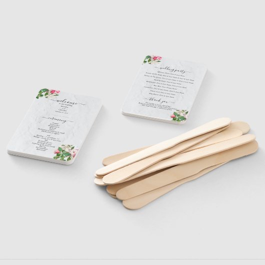 水彩マグノリア花結婚式 プログラム ハンドファン (組立なし)