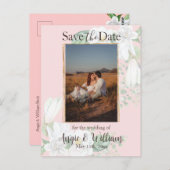 水彩マグノリア赤面日付写真を保存 ポストカード (正面/裏面)