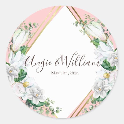 水彩マグノリア赤面 ラウンドシール (正面)