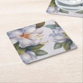 水彩マグノリア金ゴールドスクリプトカスタムウェディング スクエアペーパーコースター (アングル)
