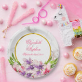 水彩マグノリア、フェイク大理石テクスチ結婚ャ ペーパープレート (パーティー)