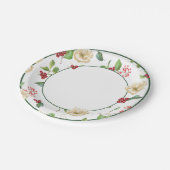 水彩マグノリア、ベリーと葉のクリスマス ペーパープレート (アングル)