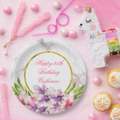 水彩マグノリア、大理石テクスチフェイクャ誕生日 ペーパープレート (パーティー)