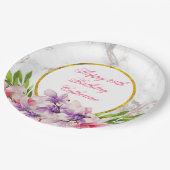 水彩マグノリア、大理石テクスチフェイクャ誕生日 ペーパープレート (アングル)