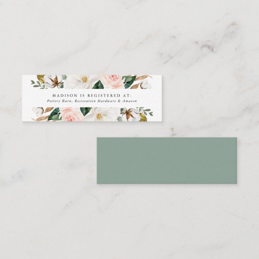 水彩マグノリア | 結婚式 レジストリーカード スキニー名刺 (正面/裏面)