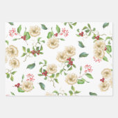 水彩マグノリア、赤い漿果と葉  ラッピングペーパーシート (正面)