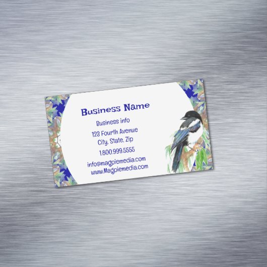 水彩マグパイバード自然ワイルドライフアートビジネス マグネット名刺 (インサイチュ)