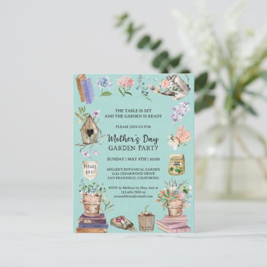 水彩マザーズデイフローラガーデンパーティー インビテーションポストカード (スタンド正面)