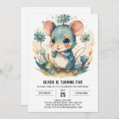 水彩マジカルマウス誕生日 招待状 (正面/裏面)