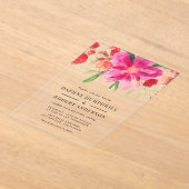 水彩マゼンタピンクの花植物園結婚の アクリル招待状 (レイダウン)