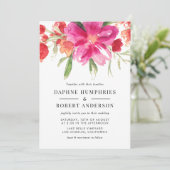 水彩マゼンタピンクの花植物園結婚の 招待状 (スタンド正面)