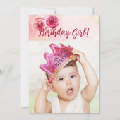 水彩マゼンタピンクローズ第1誕生日写真 招待状 (裏面)