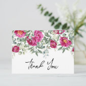 水彩マゼンタピーニーグリーン結婚ズ サンキューカード (スタンド正面)