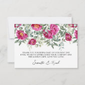 水彩マゼンタピーニーグリーン結婚ズ サンキューカード (裏面)