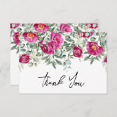 水彩マゼンタピーニーグリーン結婚ズ サンキューカード (正面/裏面)