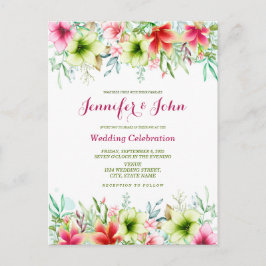 水彩マゼンタレッドアマリリスフローラ結婚ズ ポストカード