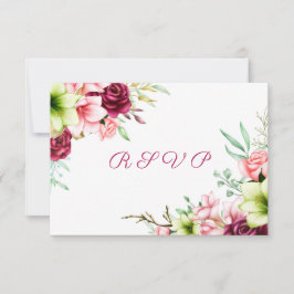 水彩マゼンタレッドアマリリスフローラ結婚ズ 出欠カード