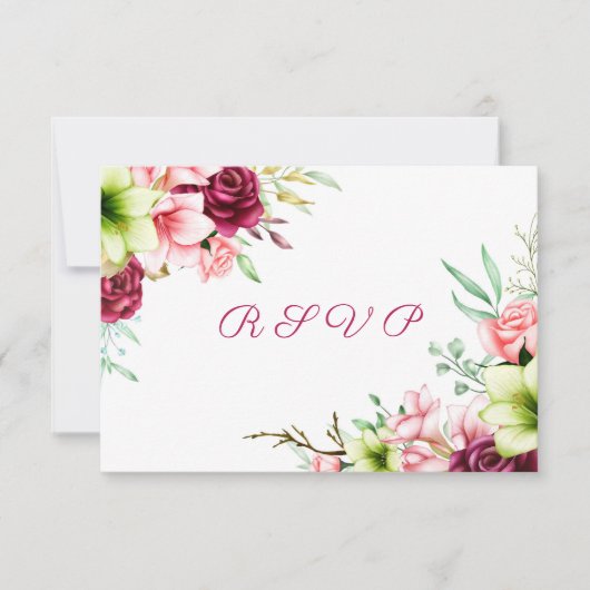 水彩マゼンタレッドアマリリスフローラ結婚ズ 出欠カード (正面)