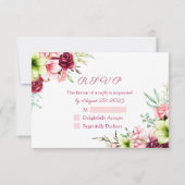 水彩マゼンタレッドアマリリスフローラ結婚ズ 出欠カード (裏面)