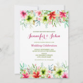 水彩マゼンタレッドアマリリスフローラ結婚ズ 招待状 (正面)