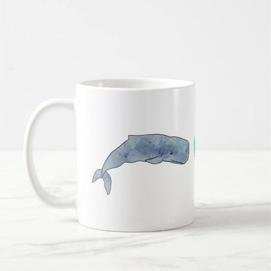 水彩マッコウクジラハート11ozセラミックマグカップ コーヒーマグカップ (左)