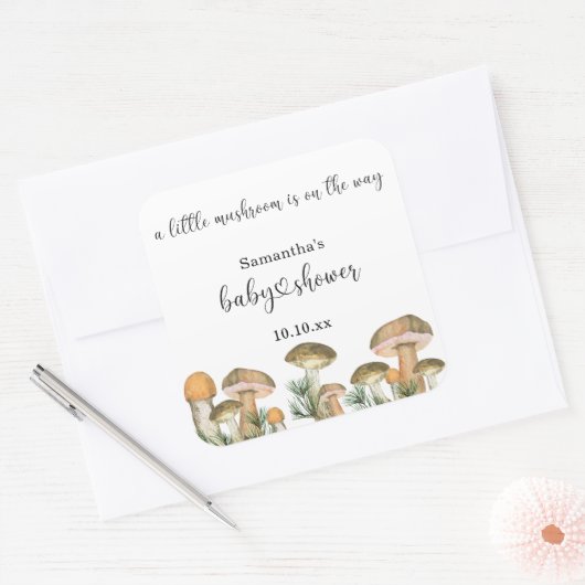水彩マッシュルームの赤ちゃんシャワー スクエアシール (封筒)