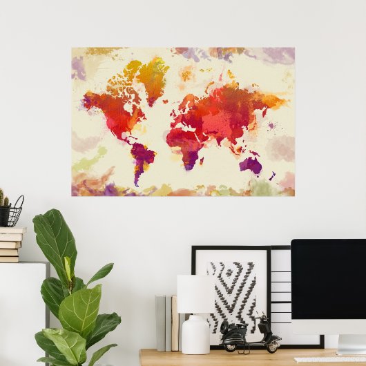 水彩マップ ポスター (ホームオフィス)