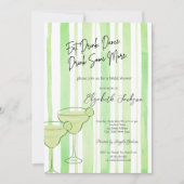 水彩マティーニグリーンのストライプ柄 ブライダルシャワー 招待状 (正面)