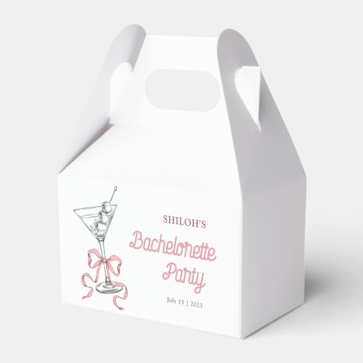 水彩マティーニ ピンクの弓 バチェロレッテパーティー フェイバーボックス (正面サイド)