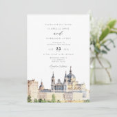 水彩マドリッドスペイン建物スカイ結婚ラインズ 招待状 (スタンド正面)