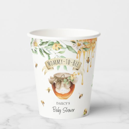水彩ママとビーはちみつ赤ちゃんシャワー 紙コップ (正面)