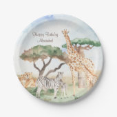 水彩ママとベビーアフリカ動物 ペーパープレート (正面)