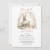 水彩ママベビーバニーラビットガールベイビーシャワー 招待状 (正面)