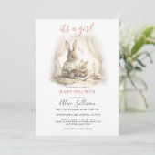 水彩ママベビーバニーラビットガールベイビーシャワー 招待状 (スタンド正面)