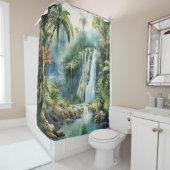 水彩マヤのジャングル滝 シャワーカーテン (インサイチュ)