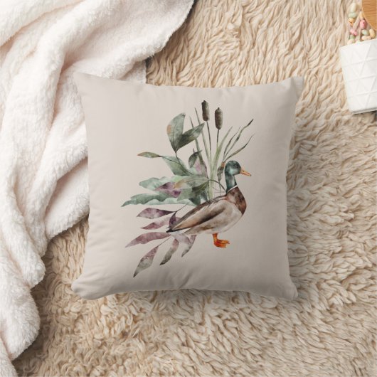 水彩マラードアヒルのcattails葉野生動物 クッション (ブランケット)