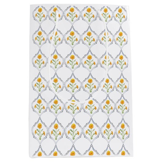 水彩マリゴールドとトレリス ミディアムペーパーバッグ (正面)