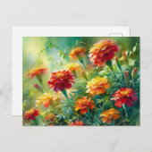 水彩マリゴールドと緑 ポストカード (正面/裏面)