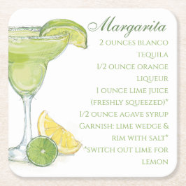 水彩マルガリタカクテルレシピ水彩 スクエアペーパーコースター