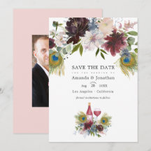 水彩マルサラとブッシュの花のウェディングセーブザデートT