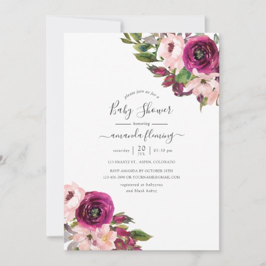 水彩マルサラと赤面フローラベビーシャワー 招待状 (正面)