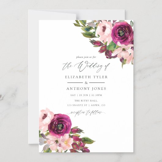 水彩マルサラと赤面フローラ結婚ズ マグネット招待状 (正面)