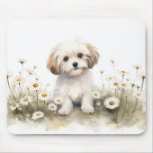 水彩マルチーズデイジー マウスパッド (正面)