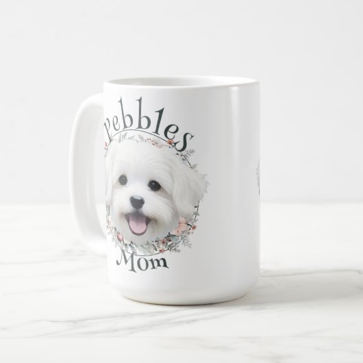 水彩マルチーズ及びフローラリース コーヒーマグカップ (正面左)