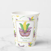 水彩マルディグラスマスクパーソナライズされたパーティー 紙コップ (正面)