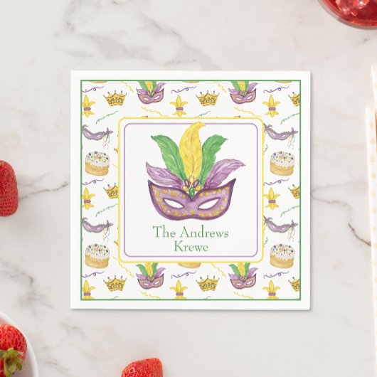 水彩マルディグラスマスクパーソナライズされた スタンダードカクテルナプキン