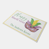 水彩マルディグラスマスクパーソナライズされた ドアマット (アングル)